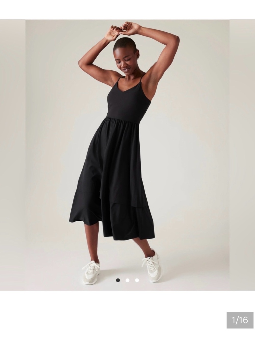 Athleta Elation Black Spaghetti-Strap Tiered Midi Dress